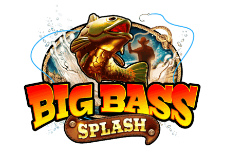 Weathered canvas tag artwork of Big Bass Splash showing the fisherman mascot, giant bass fish logo and turquoise splash under a desert canyon sky