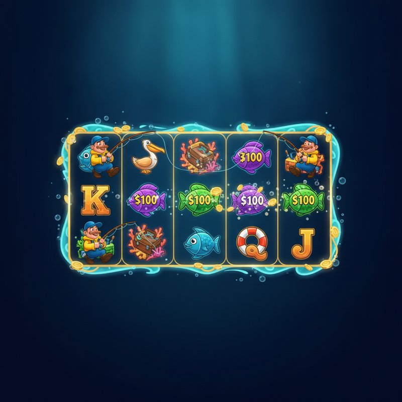 Fishin Frenzy free games feature with fisherman wild collecting fish prize values on the reels