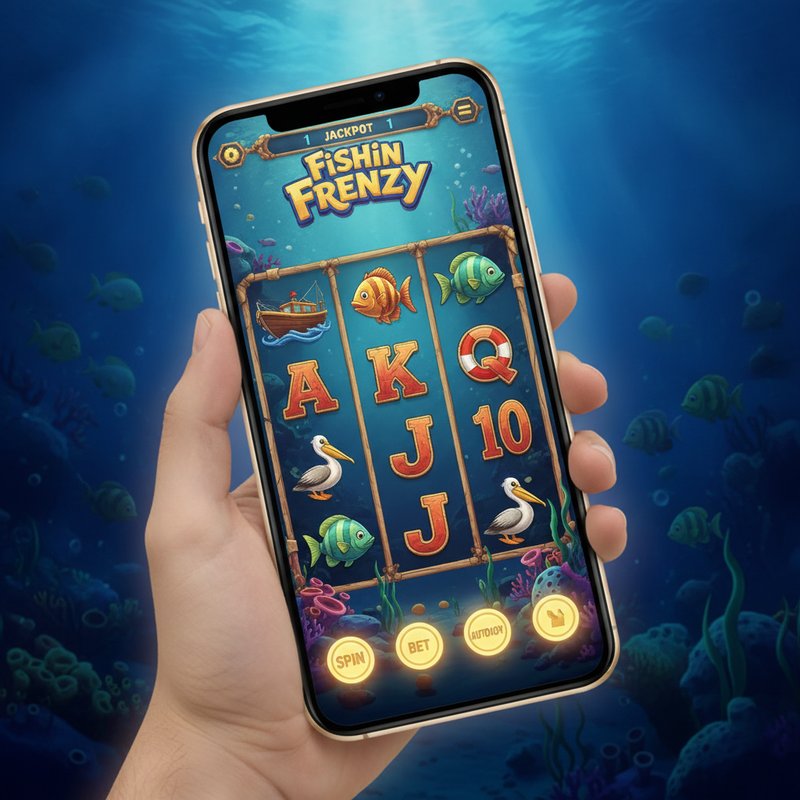 Fishin Frenzy slot by Real Time Gaming running on a mobile device with ocean underwater background